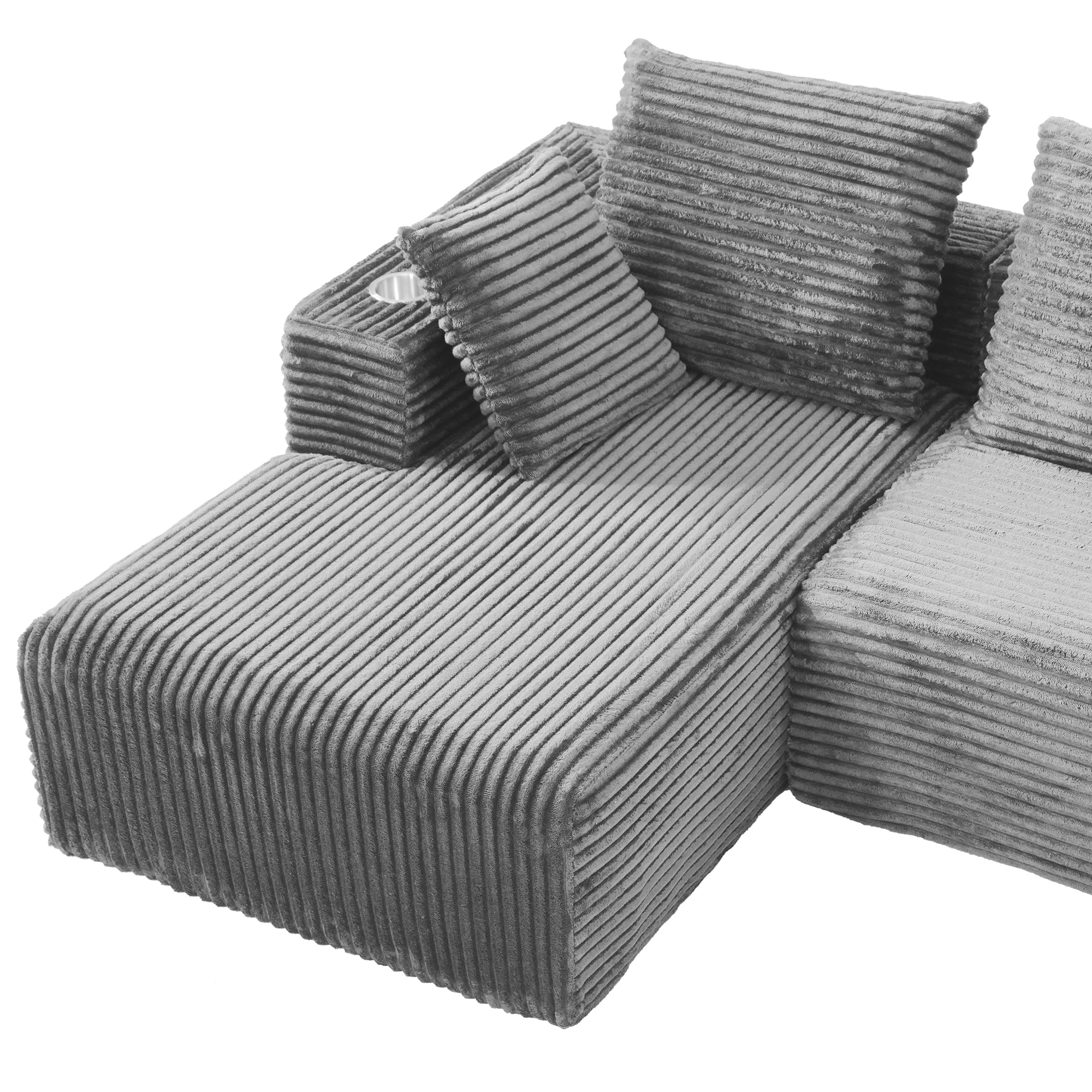95'' Boneless L Shape Modular Sofa Couch with 4 Pillows and 2 Cup Holders