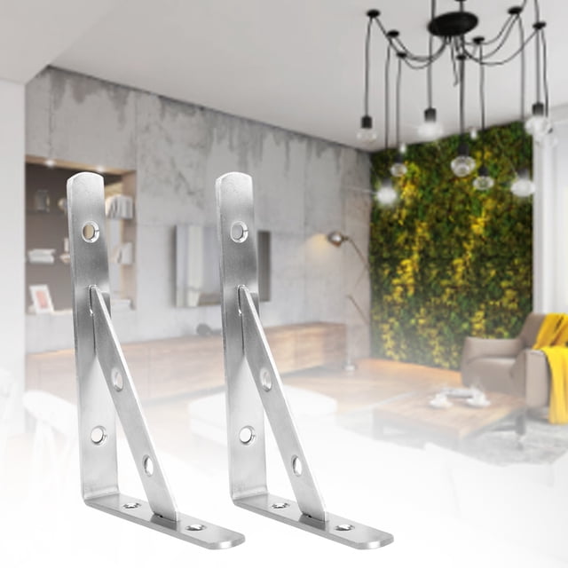 Triangular Shelf Bracket Drawing Treatment Stable Triangular Support, 2Pcs Stainless Steel Support, for Stores, Workshops, Backyard, Trailer,