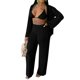 thumbnail image 5 of VISgogo Conjunto de Ropa de 3 Piezas para Mujer, Blusa de Color Sólido de Manga Larga con Cuello de Solapa + Sujetador + Pantalones de Pierna Ancha VISgogo moda, 5 of 9