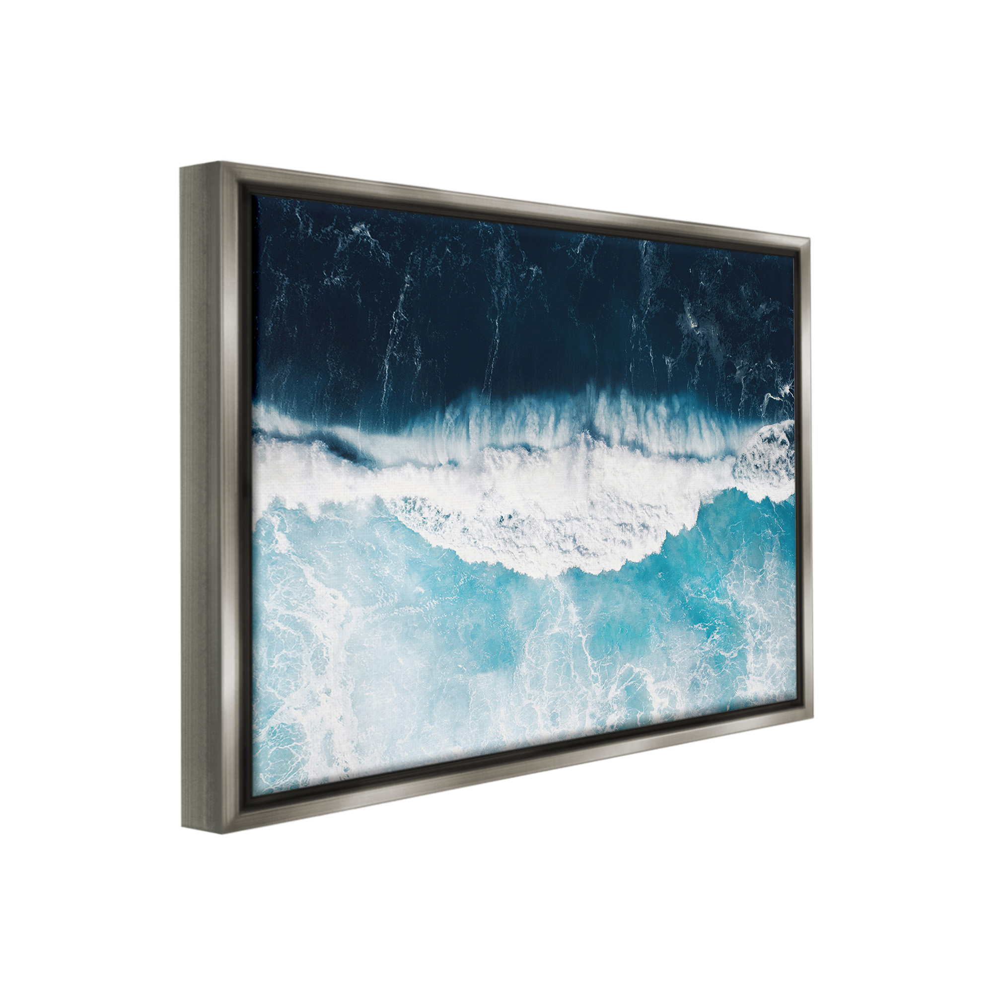 Stupell Industries Crashing Ocean Waves Landscape Photography Gray Floater Framed Canvas Art Print Wall Art, 21 x 17