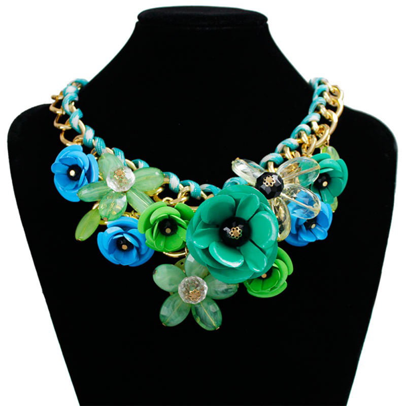 Women Colorful Crystal Flower Choker Bib Statement Gold Chain Necklace Jewelry 