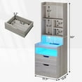 thumbnail image 2 of Tall Nightstand with Charging Station and LED Lights, LED Gray Nightstand with Drawers and Shelves, Tall Bedside Table with Bookshelf, Side End Table with Storage, Grey, 2 of 9
