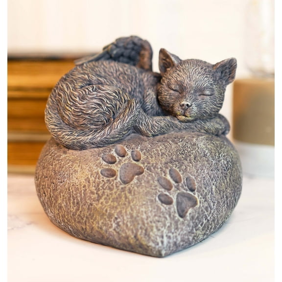 Pet Memorial My Love Sleeping Angle Cat Foot Print Rock Urn Bottom Load 30 Cubic