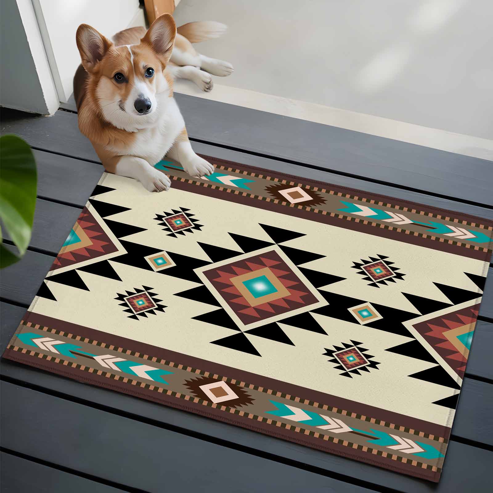 Southwest Geometric Bathroom Mat 2x3 FT, Non Slip Small Kitchen Mat, Brown Mexican Aztec Boho Tribal Washable Soft Backed Front Door Throw Rug Non-Shedding Indoor Outdoor Doormat for Entryway Sink