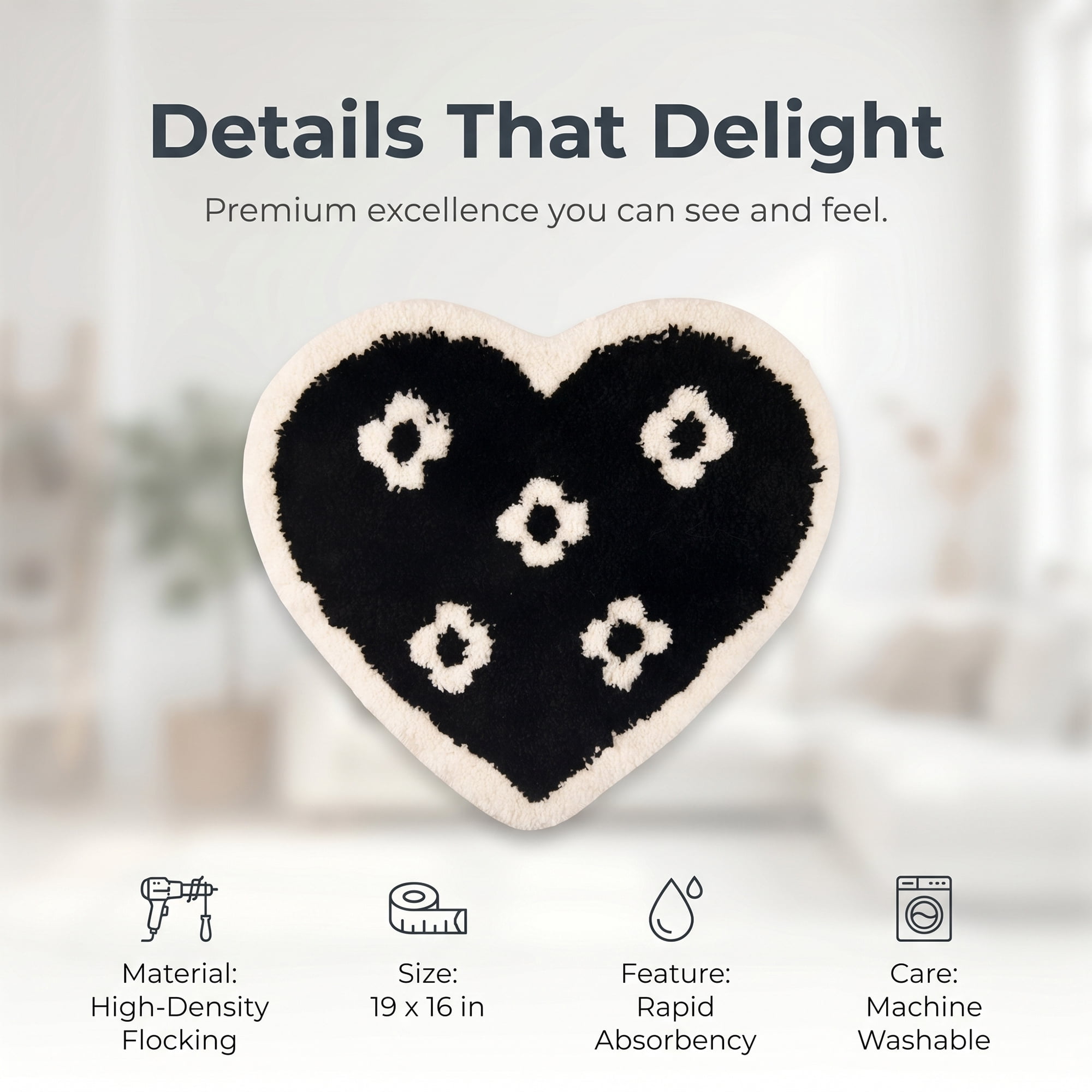 Unique Bargains Small Heart Rug Non-Slip Soft Shaggy Faux Fur Area Rug 19" x 16" Black