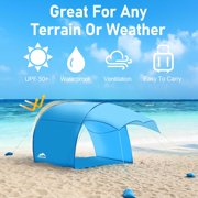 4-6 Person Extra Large Beach Tent, 122x106x87 Inches, Compact Foldable Design (16.9x4“), 360° Ventilation, UV Protection, Sandbags, Side Pockets, Includes Beach Mat, Optimal Stability & Portability