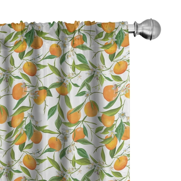 Ambesonne Green Orange Curtains, Orange Branch, Pair of 28"x63", Fern Green Orange Yellow