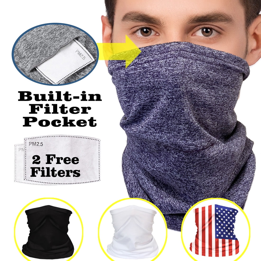 Face Mask Snood Scarf Breathable Nose & Mouth Covering Washable 