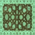 thumbnail image 1 of Ahgly Company Indoor Square Oriental Turquoise Blue Traditional Area Rugs, 7' Square, 1 of 4