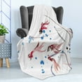 thumbnail image 4 of Ethnic Soft Flannel Fleece Throw Blanket, Chinese Traditional Ink Painting Koi Fish Artwork, Cozy Plush for Indoor and Outdoor Use, 60" x 80", Red and Blue, by Ambesonne, 4 of 5
