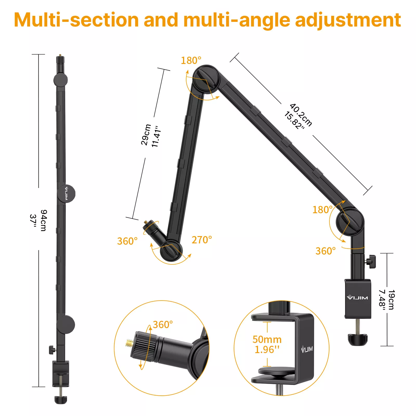 Ulanzi VIJIM LS25 Multifunction Desk Setup Stand for Microphone, Camera & Phone 360° Rotating Boom Arm with Spring Balance, Cable Management, 2kg Load Capacity