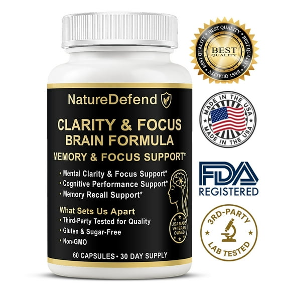 NatureDefend Clarity and Focus Brain Support Capsules, Non-GMO, 60 Count