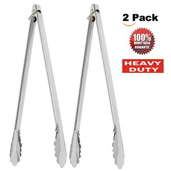 CHEFNENO Kitchen Stainless Steel Heavy Duty Utility Tongs 16 inches (2 PCs)