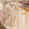 thumbnail image 4 of Baby Girls' Fly Sleeve Bodysuit Dress White Romper Dress Headband Toddler Summer Clothes Set 3-6 Months, 4 of 5