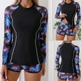 thumbnail image 2 of Jacenvly One Piece Swimsuits for Women Casual Long Sleeve Diving Suit Contrast Color Crewneck Surfing Swimwear Comfortable Women'S New Fashion Split Bikini Black, 2 of 11