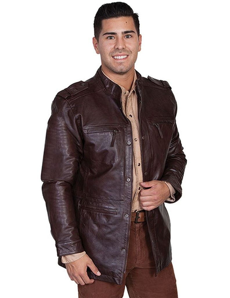 Scully Western Jacket Mens Calf Leather Zip Snap Cafe 530-426 - Walmart.com