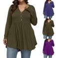 thumbnail image 5 of gakvov Plus Size Fall Tops For Women V Neck Button Pleated Blouses Pullover Shirt Solid Color Long Sleeve Top, 5 of 6