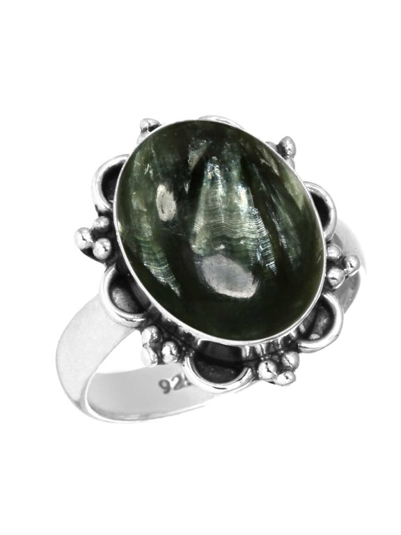 Natural Seraphinite Women Jewelry 925 Sterling Silver Ring