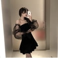 thumbnail image 2 of New 2022 Black Retro Dress Women Lace Chiffon Mini Dress Female High Street Sexy Korean Fashion Dress Women Club Dress2XL Gao Jinjia LED, 2 of 2