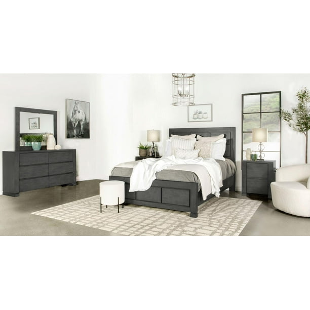 Coaster Lorenzo 4Piece Modern Wood Queen Bedroom Set in Gray