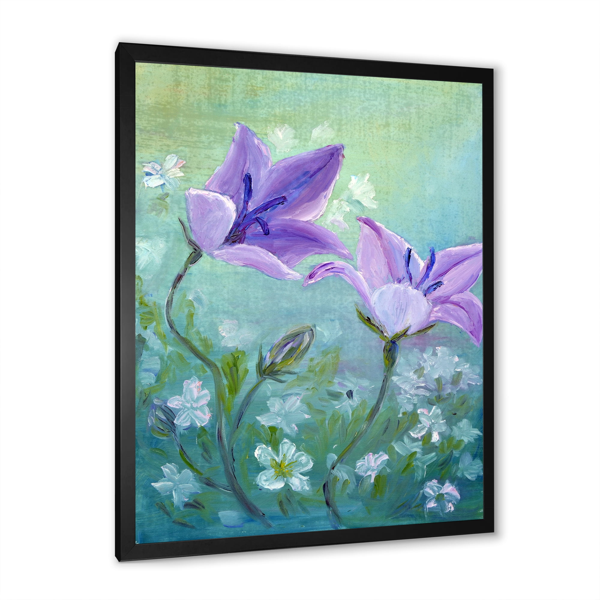 Designart 'Purple Bellflowers Blooming' Traditional Framed Art Print