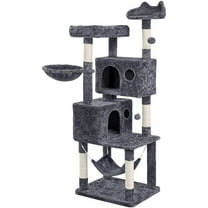 Yaheetech 64.5in Multi-level Large Cat Tree Condo Tower with Hammock Scratching Posts & Hammock, Dark Gray