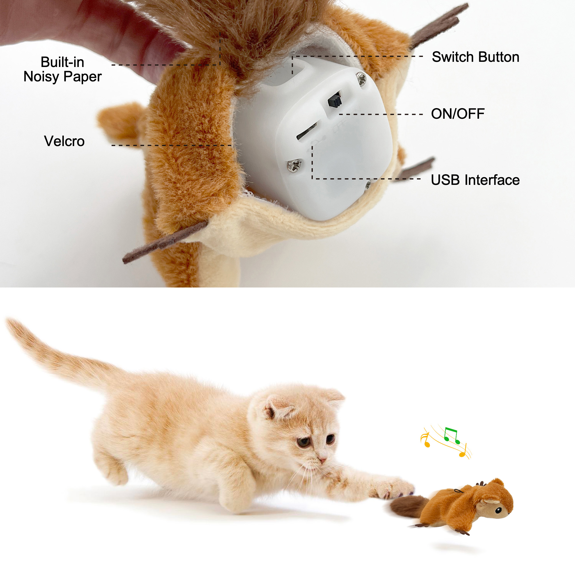 EVNELE Interactive Flapping Squirrel Cat Toy photo 3