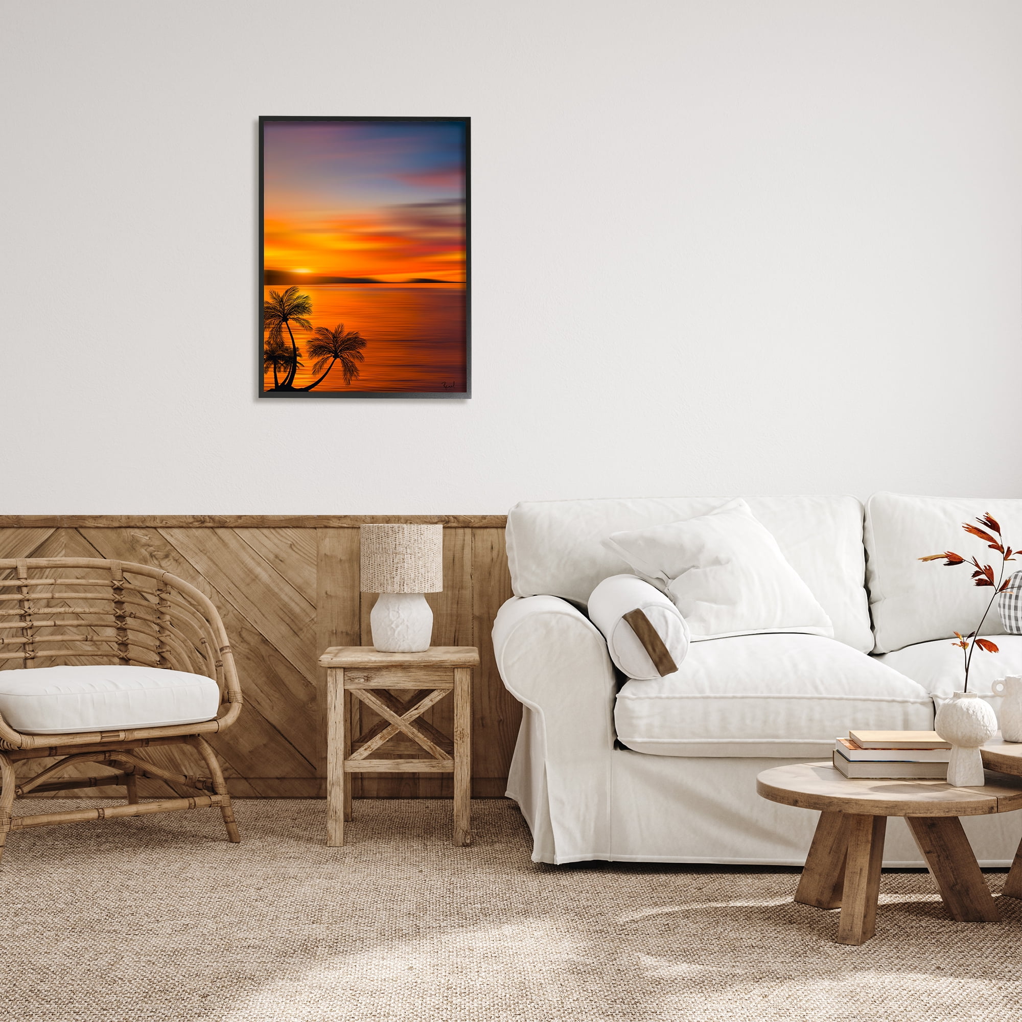 Stupell Industries Pleasant View Sunset Landscape Painting Black Framed Art Print Wall Art, 24 x 30