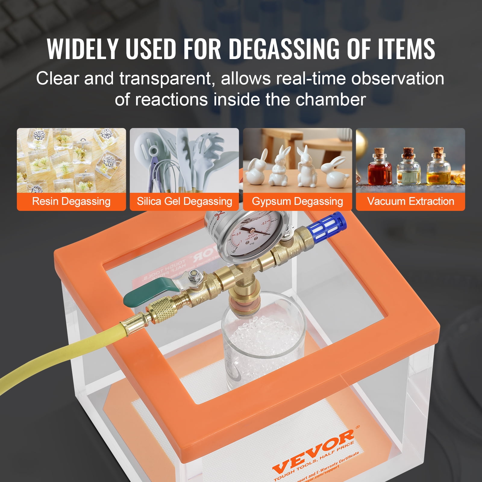 VEVOR 2 Gal Vacuum Chamber, Upgraded Multipurpose Acrylic Vacuum Degassing Chamber, Transparent Vacuum Chamber, for Resin Degassing, Silica Gel Degassing, Gypsum Degassing and Vacuum Extraction