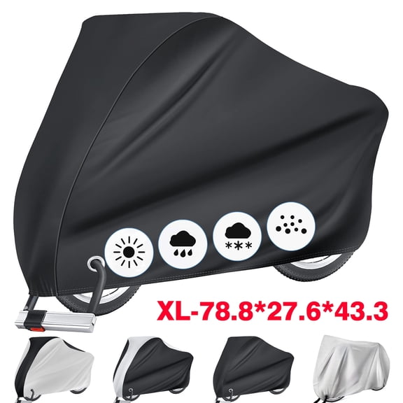 TETSELF Bicycle Cover, Waterproof Outdoor Bike Cover with UV Sun & Wind Protection, Dustproof with Lock Hole, Black