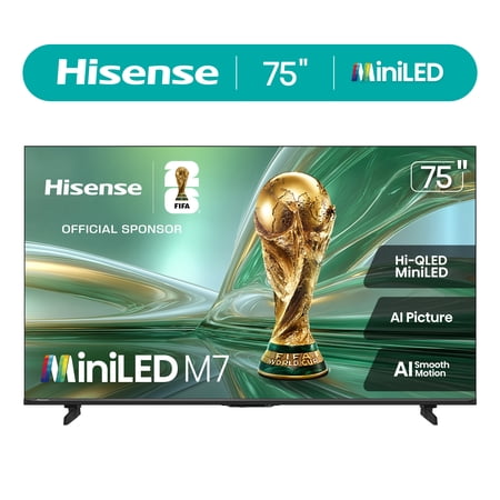 Hisense 75" M7 Series Mini-LED QLED 4K UHD Google Smart TV (75M7SG, 2026 Model) - Mini LED, Hi - QLED, Dolby Vision, HDR10+, Built-in Subwoofer, Game Mode Pro, AI Smooth Motion, Google Assistant
