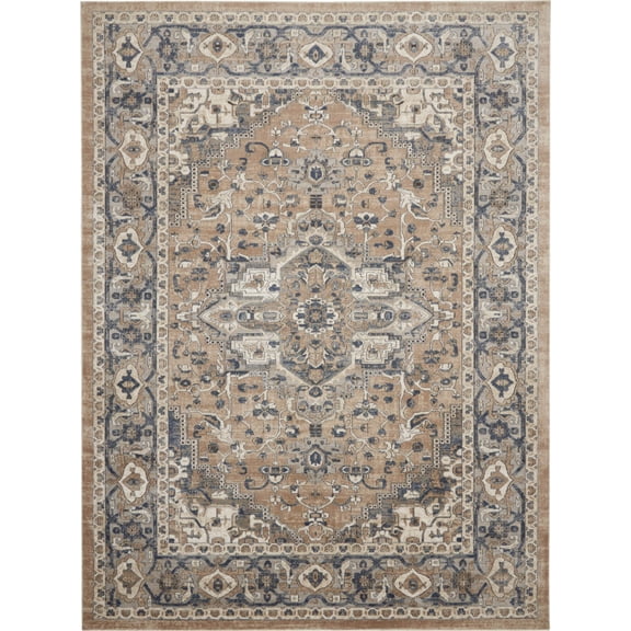 12' X 15' Beige and Gray Medallion Power Loom Distressed Area Rug