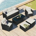 thumbnail image 2 of Outdoor Patio Furniture Sets for Backyard, Segmart New 6 Pieces Wicker Patio Furniture Set with Seat Cushions & Tempered Glass Coffee, Conversation Sets for Porch, Poolside, Backyard, Garden, Gray, 2 of 10