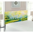 thumbnail image 2 of Country Headboard, Pastoral Paint of a Forest in the Spring Time with Fresh Colored Leaves Trees Art, Upholstered Decorative Metal Bed Headboard with Memory Foam, Twin Size, Green Blue, by Ambesonne, 2 of 4