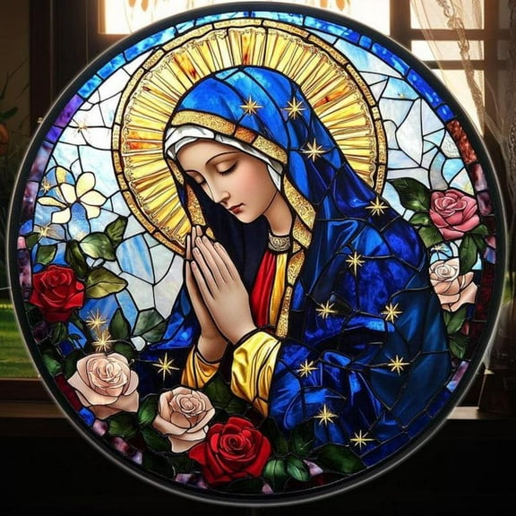 Virgin Mary Suncatcher - Stained Glass Effect Acrylic Window Hanging - Religious Decor, Catholic Gift, Blessed Mother Ornament