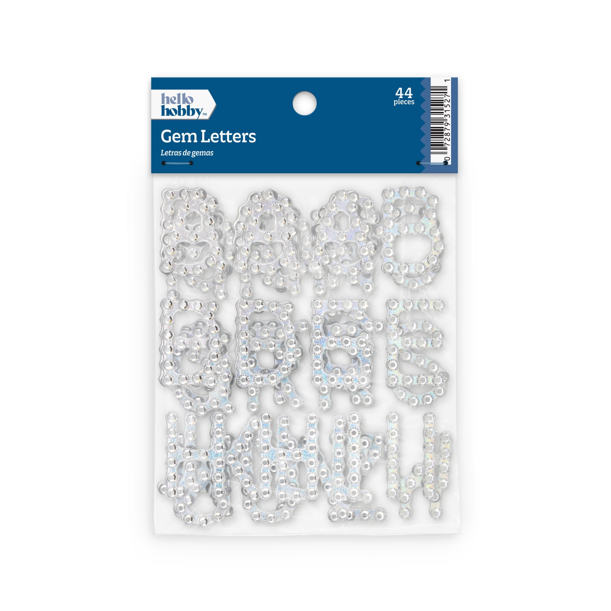 Hello Hobby Accessory Adhesive Gem Letters, Silver, 44 pieces