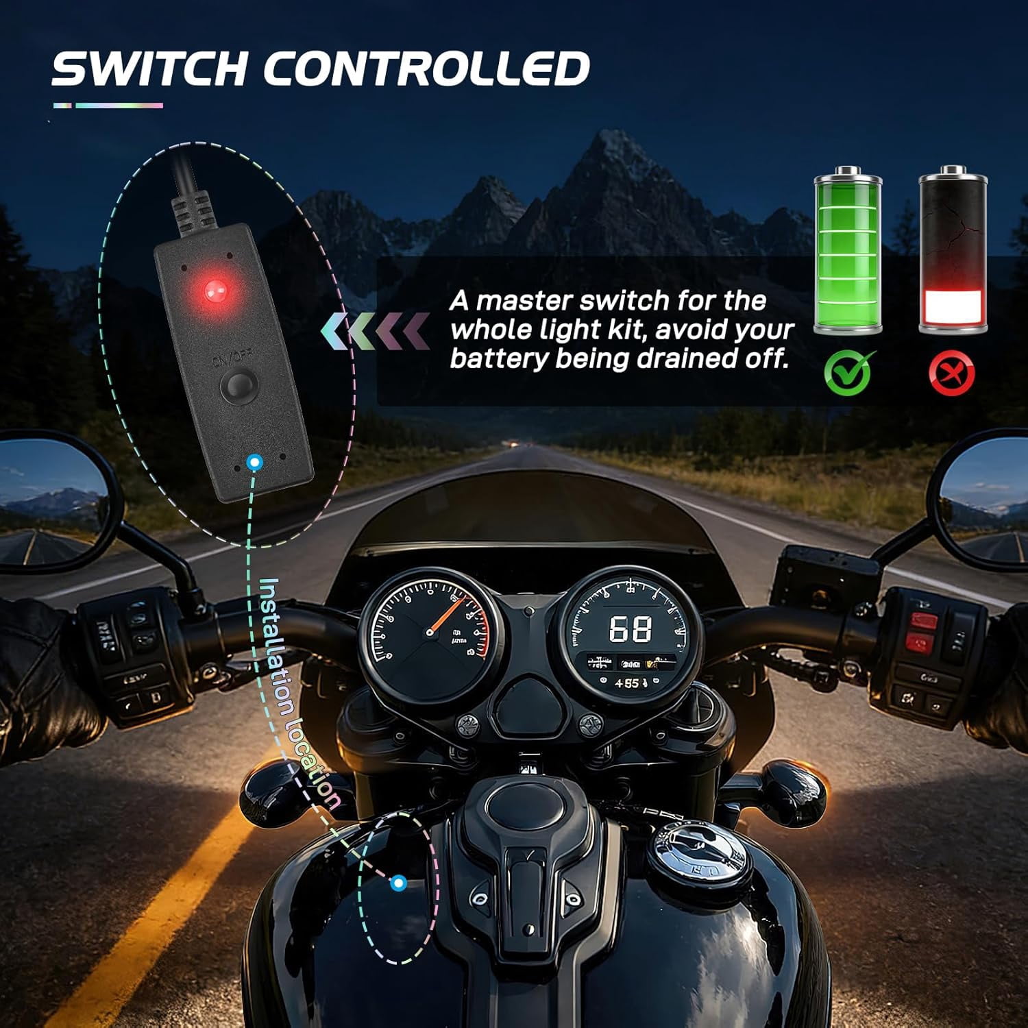 Nilight 12Pcs Motorcycle RGB Led Light Kit Waterproof Multi-Color Atmosphere Lights Lamp with Dual RF Wireless Remote Controllers for Harley Davidson Honda Kawasaki Suzuki