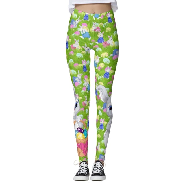MIASHUI Pantalon de Yoga Taille Haute Imprimé Jour de Pâques Collants de Compression pour Femmes Course Entraînement Physique Gym Entraînement Vert,TTG