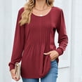 thumbnail image 2 of Lenpel Women's Tunic Tops Dressy Long Sleeve Crew Neck Pleated Front Business Casual T Shirts Loose Tee Blouses(Wine,X-Large), 2 of 7