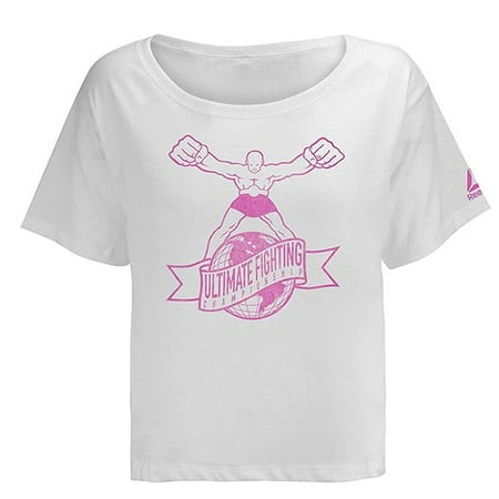 Reebok Womens Ultiman Globe Boxy Graphic T-Shirt, White, Small