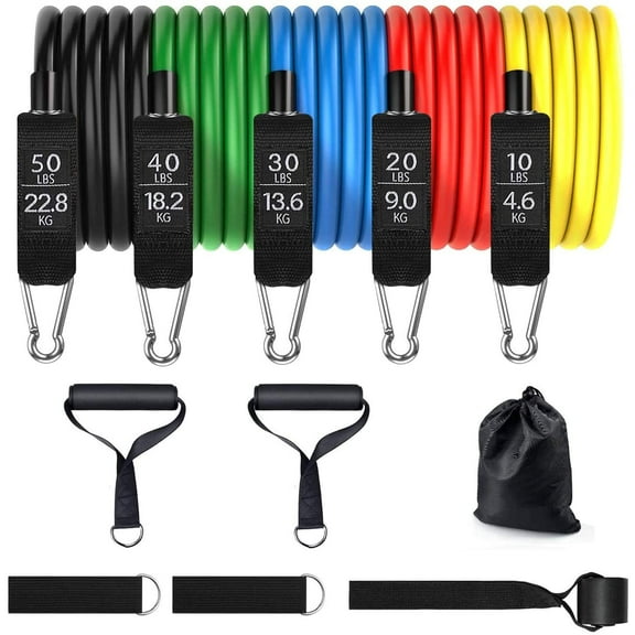 Resistance Bands Set (11pcs), Exercise Bands with Door Anchor, Handles, Waterproof Carry Bag, Legs Ankle Straps for Resistance Training, Physical Therapy, Home Workouts