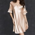 thumbnail image 4 of Koadzawe Women's Satin Nightgown V-Neck Sleepwear Short Sleeve Sleep Dress with Elegant Embroidery Lace Trim Soft Silk Feel Loungewear Comfortable Nightshirt Beige L, 4 of 4