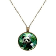 OWNMEMORY Panda Pattern Women's Glass Circular Pendant Necklace - Stunning Jewelry Piece