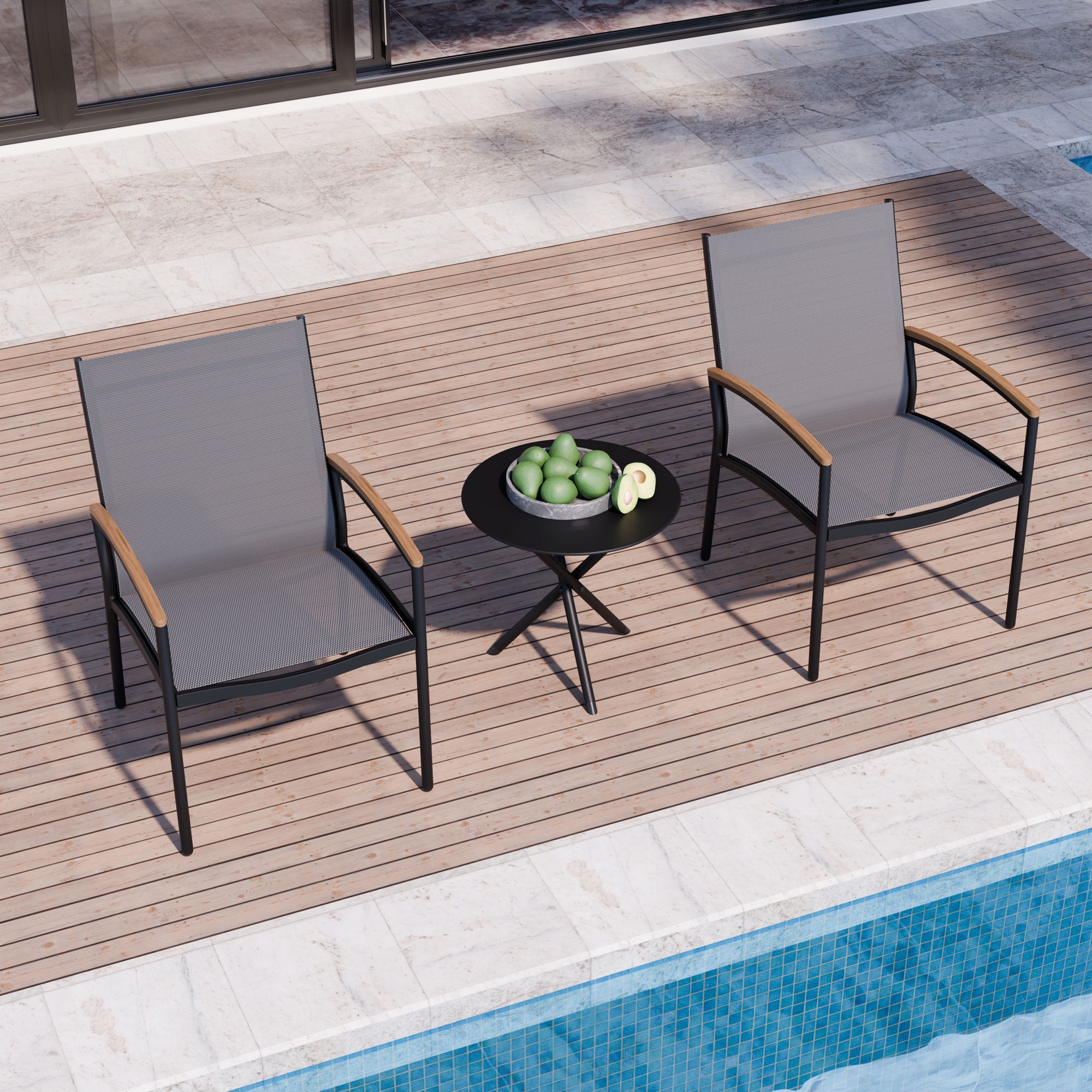 Walsunny Outdoor Patio Bistro Sets 3-Piece Balcony Furniture with 2 Bistro Chairs 1 Outdoor Bistro Table Light Gray