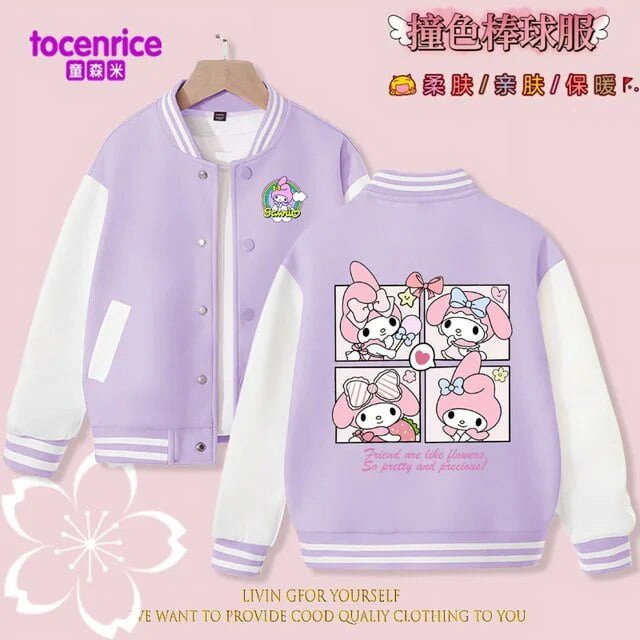 Sanrio Cinnamoroll Jacket Hello Kitty Kuromi Overcoat Woman Jacket Autumn Spring Kids Loose Sports Baseball Uniform Clothes Gift
