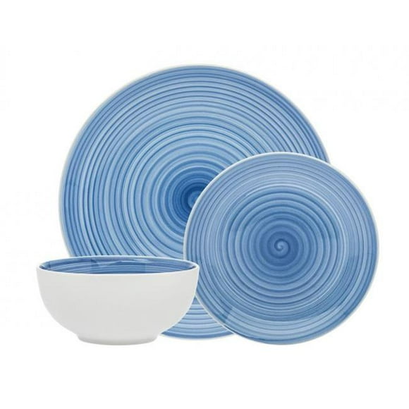 Godinger 70420 Set de Vaisselle en Porcelaine en Spirale&44; Bleu - 12 Pièces