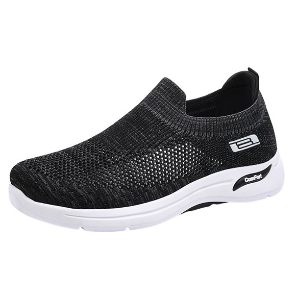 TOWED22 Men's Slip On Sneakers Breathable Stretch Mesh Walking Shoes Lightweight Slip-Resistant Fashion Sneakers(Black,8.5)