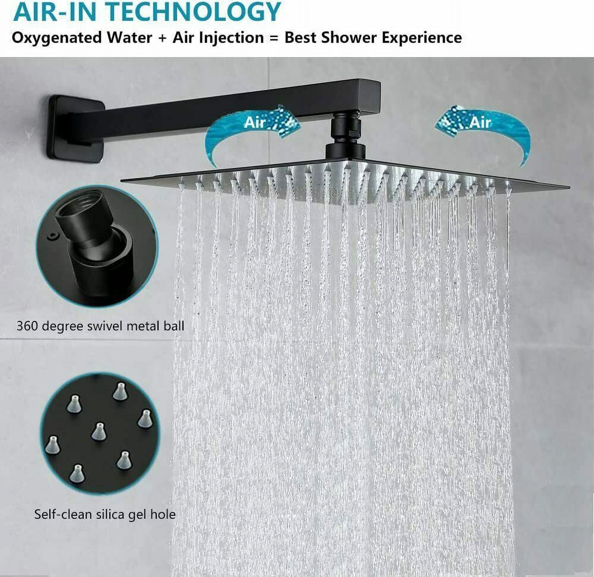 Zovajonia Matte Black Shower System 12 Inches Shower Faucet Set, Rain Shower Head with Handheld Spray Bathroom Wall Mount Shower Fixtures with Tub Spout