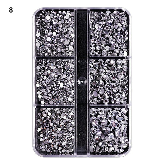 Pnellth 6 Grids/Box 1688Pcs Fingernail Ornament DIY Decorative Glass Nail Art Accessories Super Flash Rhinestone for Personal Use
