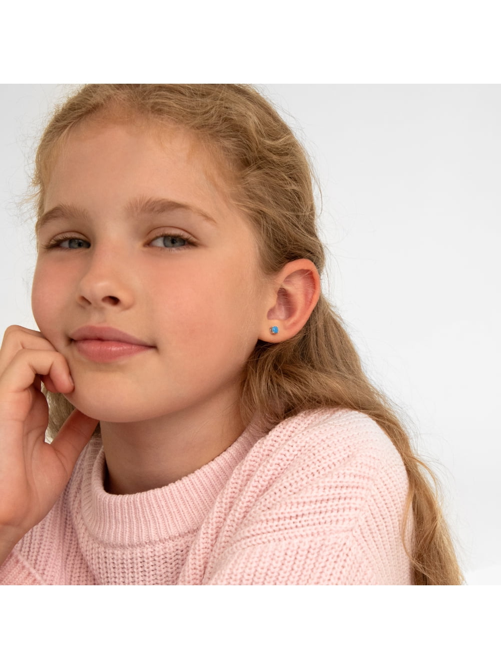 Turquoise CZ Toddler / Kids / Girls Earrings Screw Back - Sterling Silver